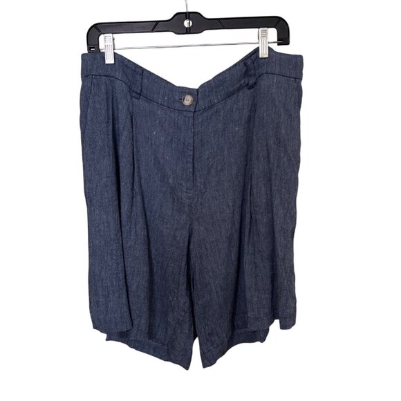 Loft  Navy Linen Blend Pleated Front Shorts Size 12 Beach Lagenlook Resort - Picture 1 of 9